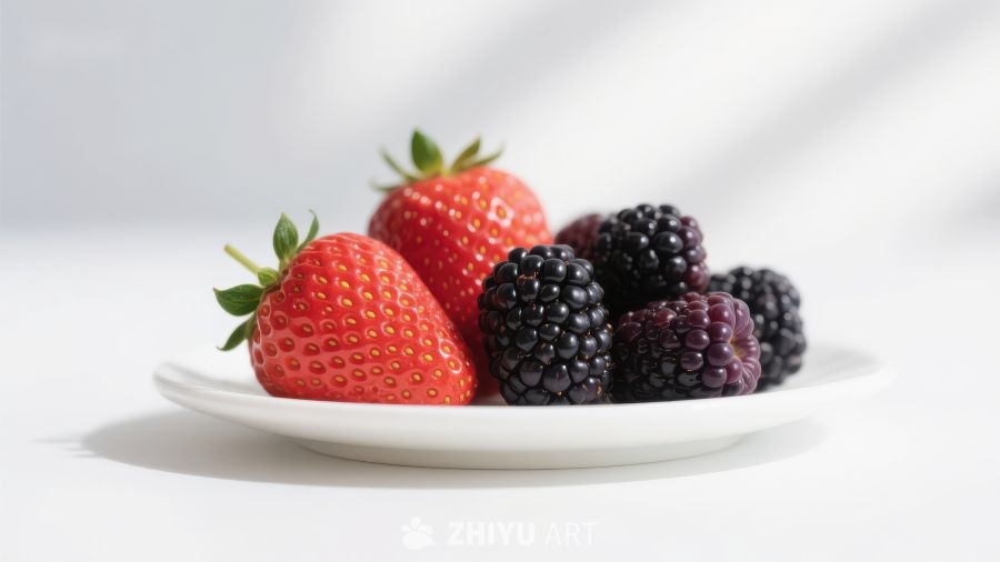 新鲜草莓与黑莓静物图