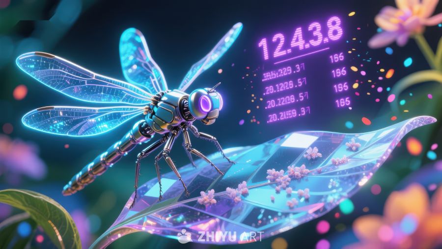未来科技蜻蜓栖息于梦幻叶片 682