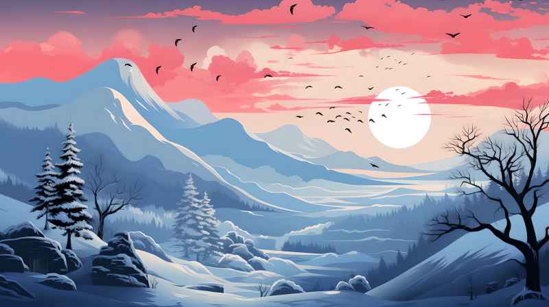 冬季唯美雪景创业插画 39