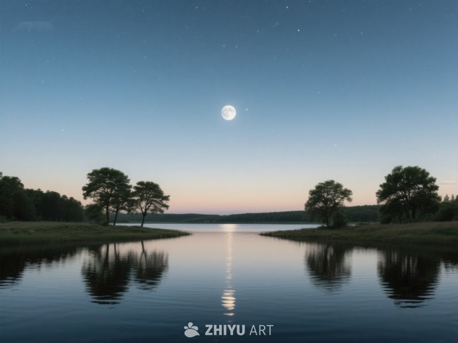 月夜湖畔，静谧倒影 588