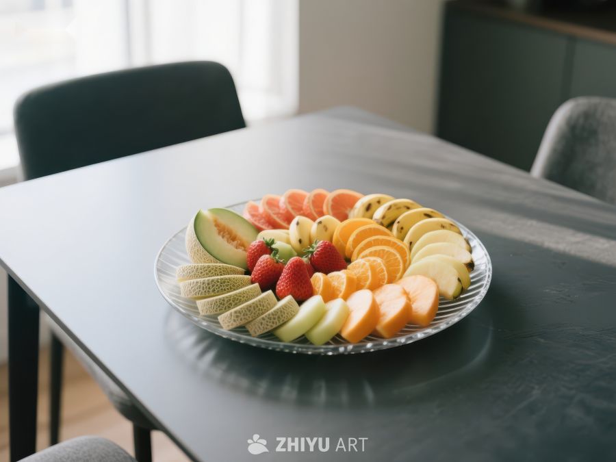 色彩缤纷的水果拼盘置于现代餐桌 487
