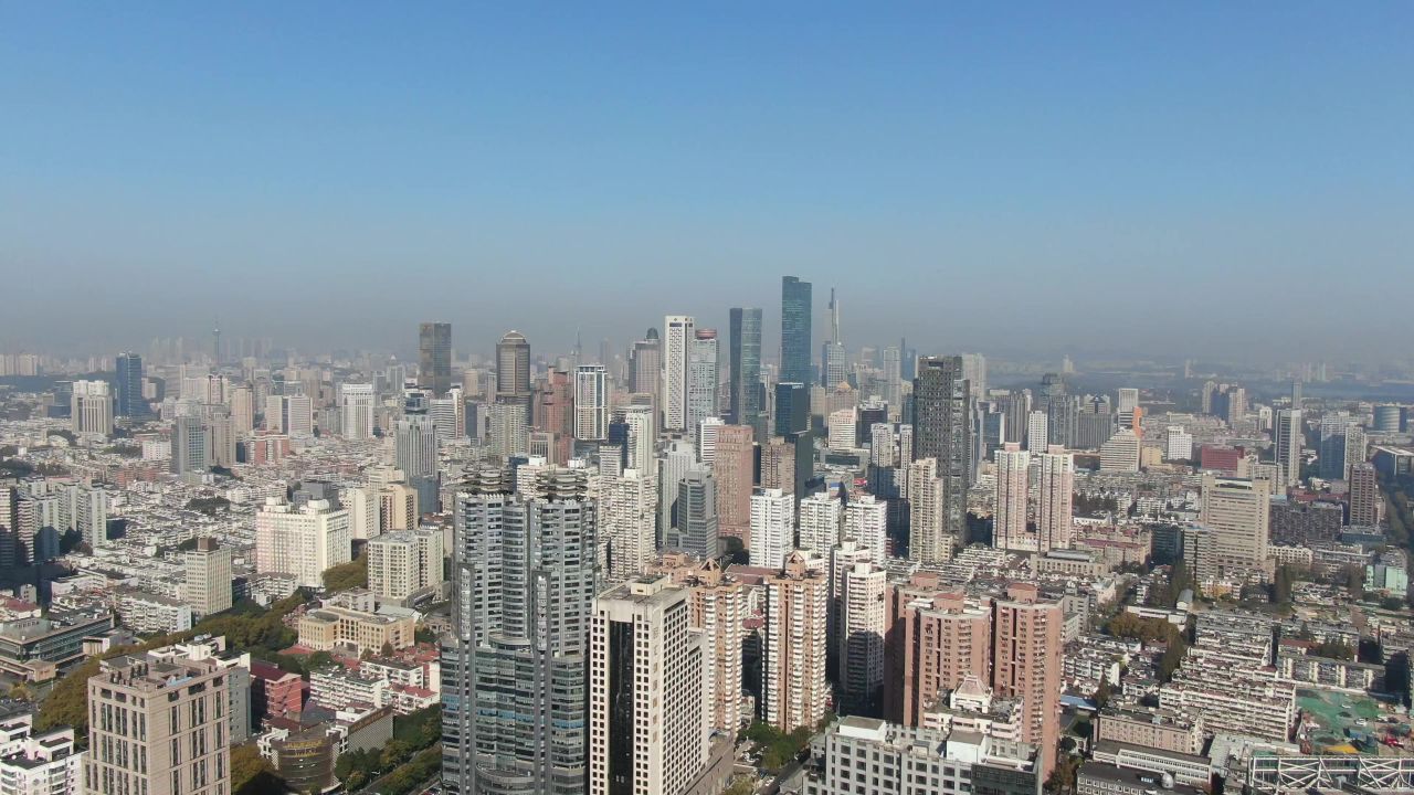 航拍南京新街口CBD商业圈