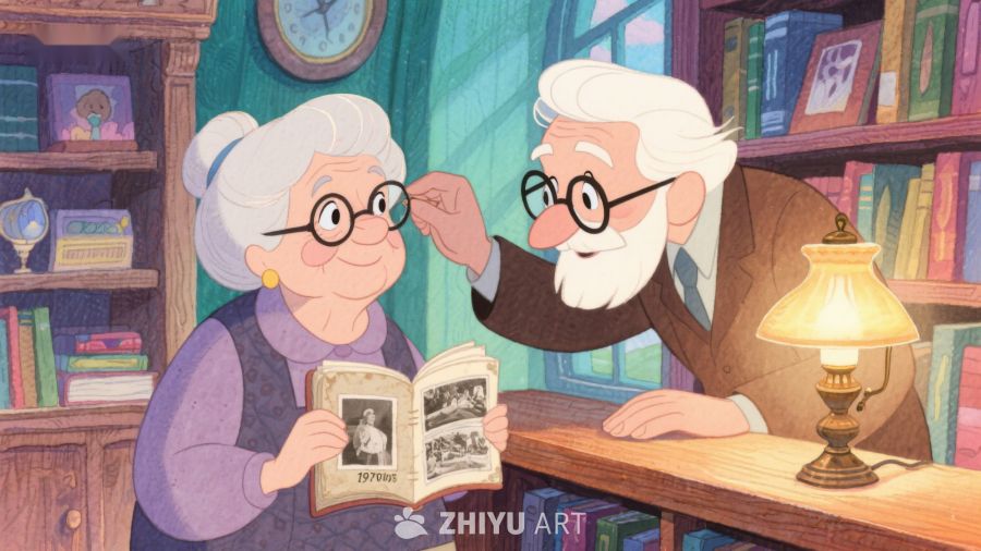 老人共读旧照片，温馨书屋时光 223