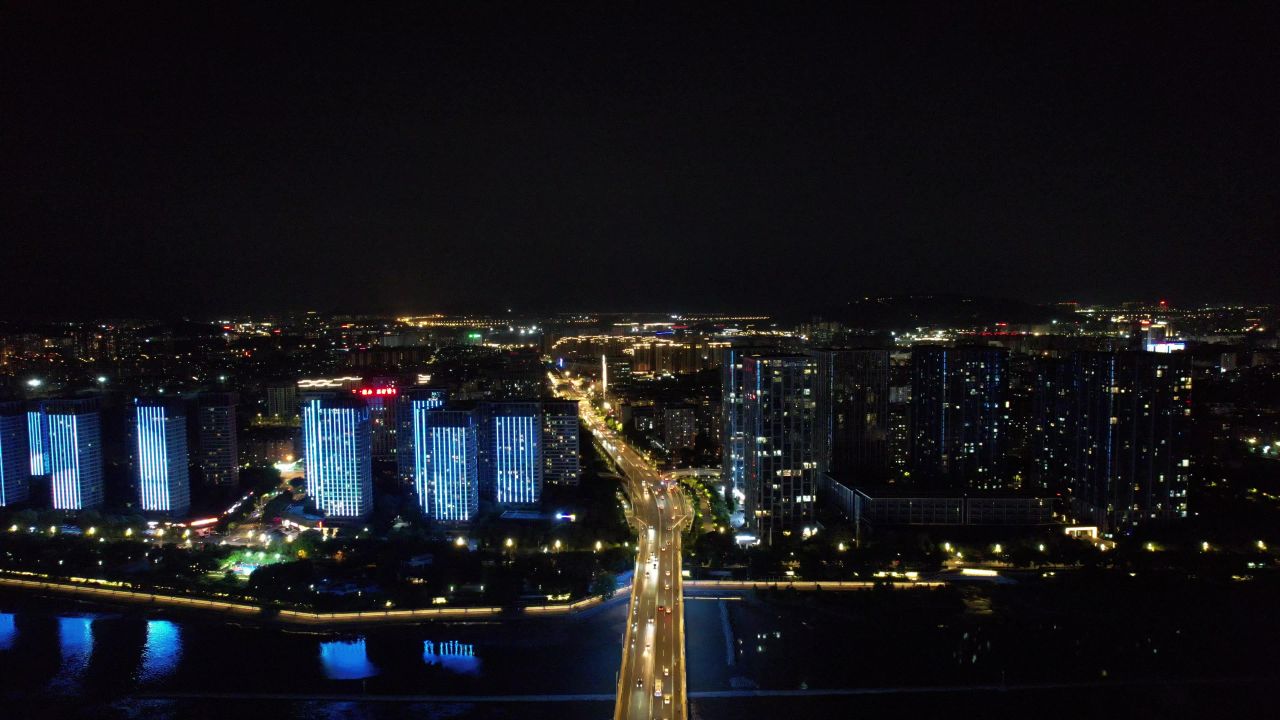 福建福州台江万达广场金融中心夜景航拍 