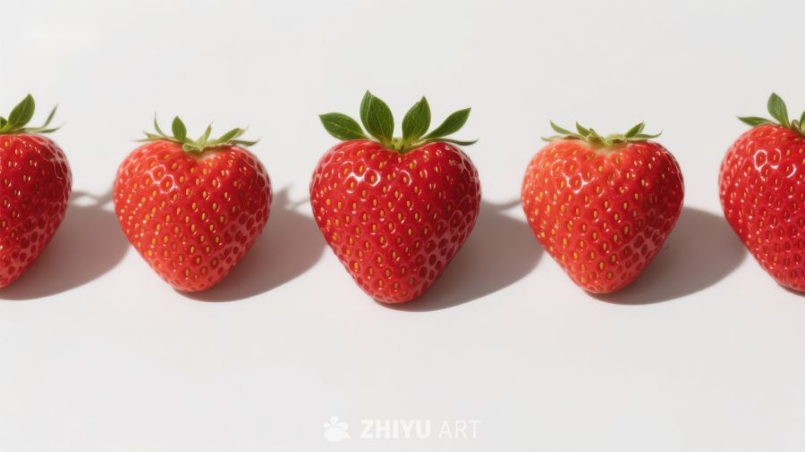 一排新鲜草莓整齐排列