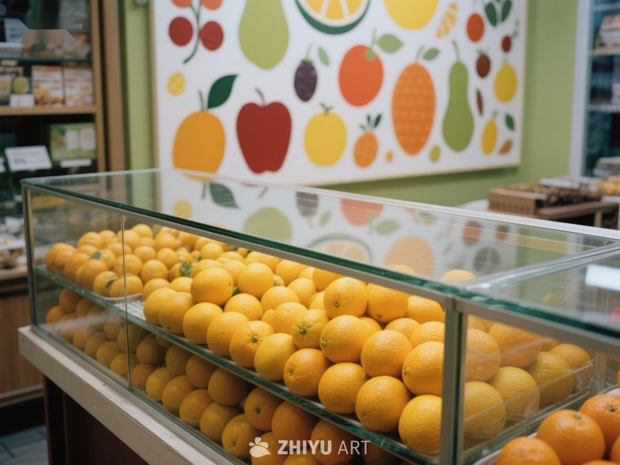 新鲜橙子陈列在玻璃展示柜中 601