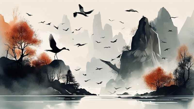 国风山水鹤插画背景 10