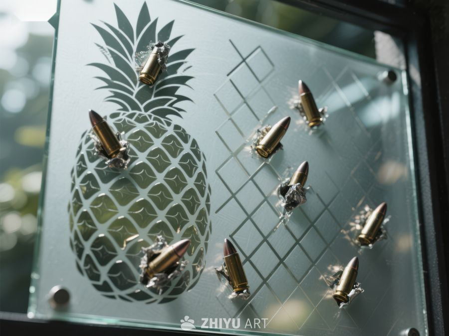 子弹镶嵌玻璃上的菠萝图案 843