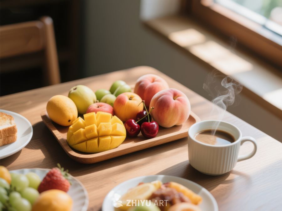 温馨早餐：水果拼盘与热咖啡 602
