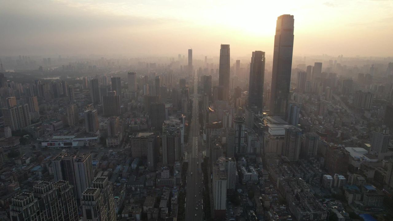湖南长沙清晨日出航拍
