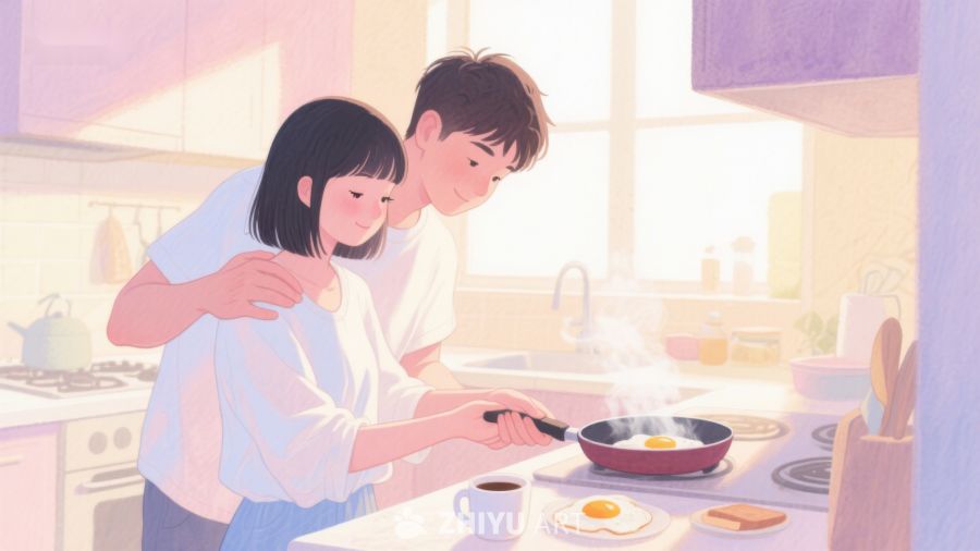 厨房温馨时刻：情侣共同烹饪早餐 59