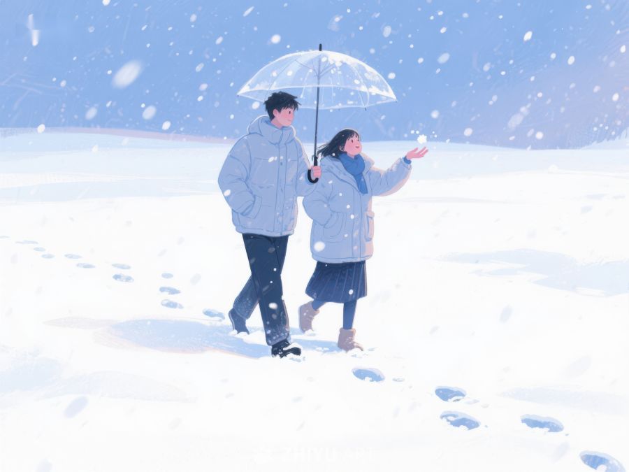 雪中漫步，伞下温情 983