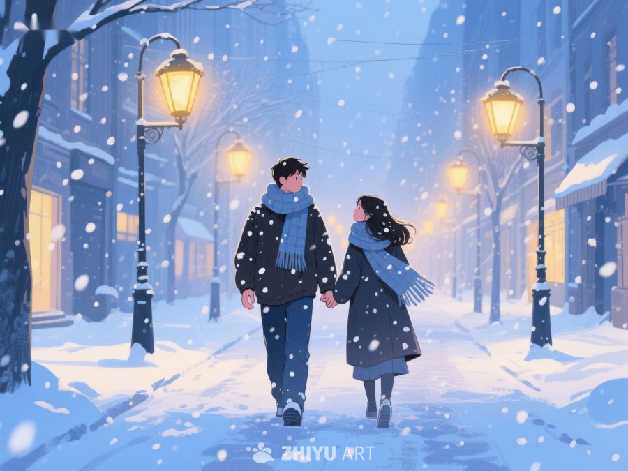 冬夜街头漫步的情侣 140