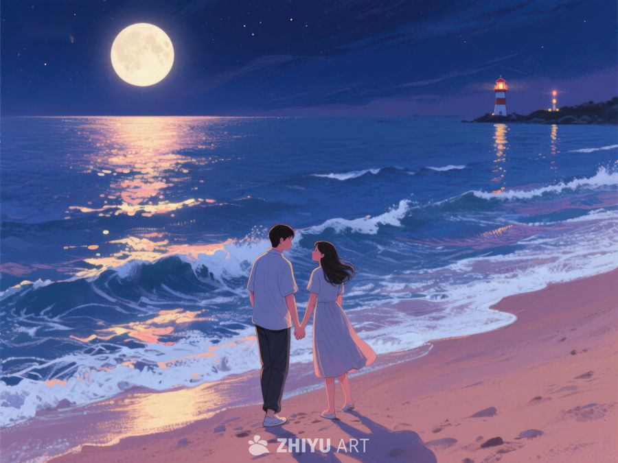 月下海滩情侣漫步 1110