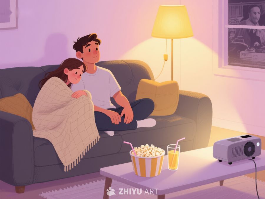 温馨夜晚，沙发上看电影 900