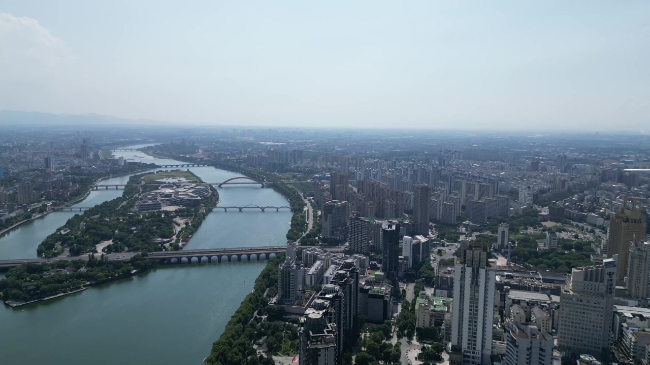 航拍金华城市建设城市风光