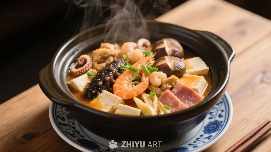 海鲜豆腐煲，热气腾腾的美味佳肴