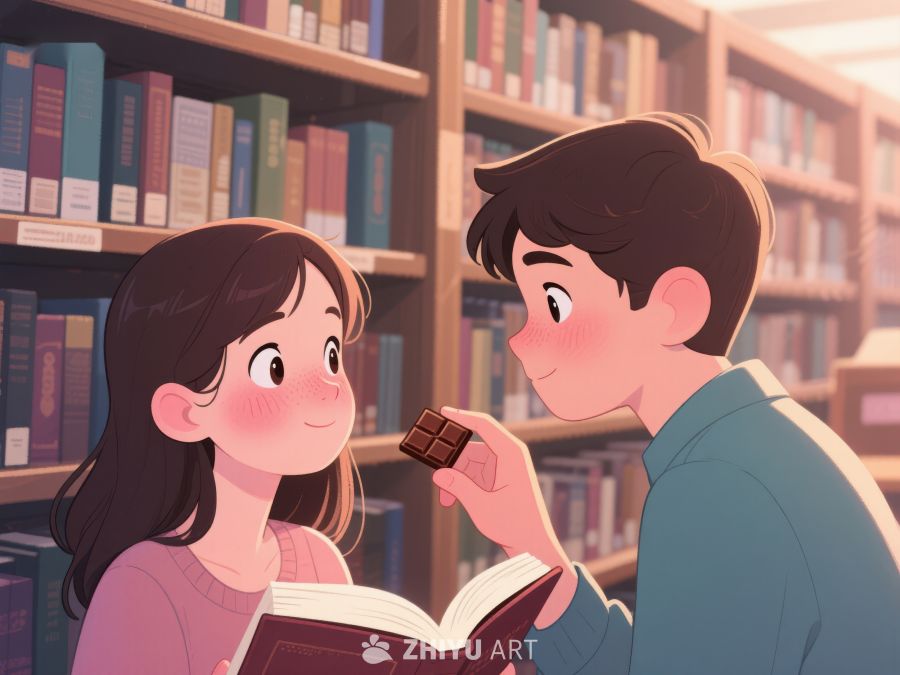 图书馆中分享巧克力的温馨时刻 683