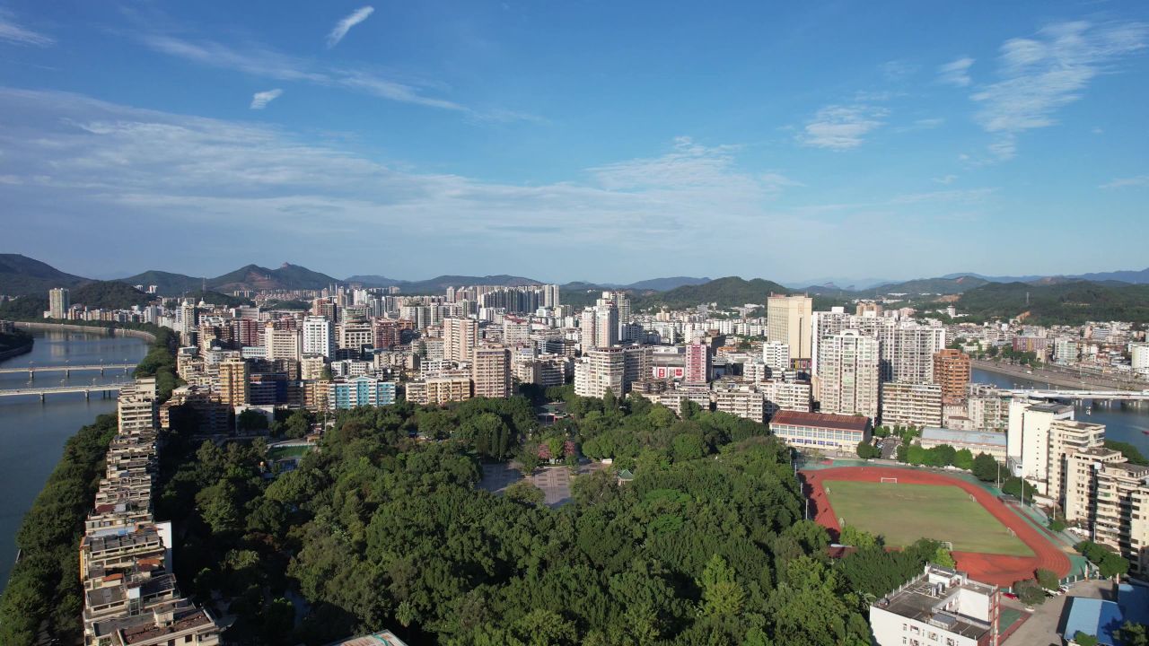广东韶关北江浈江城市风光航拍 