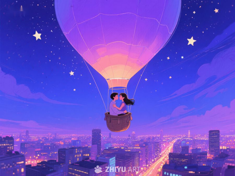 热气球上的浪漫夜景 600