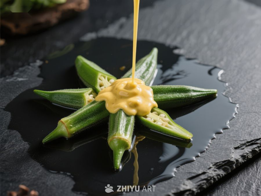 秋葵配芥末酱，精致摆盘 1281