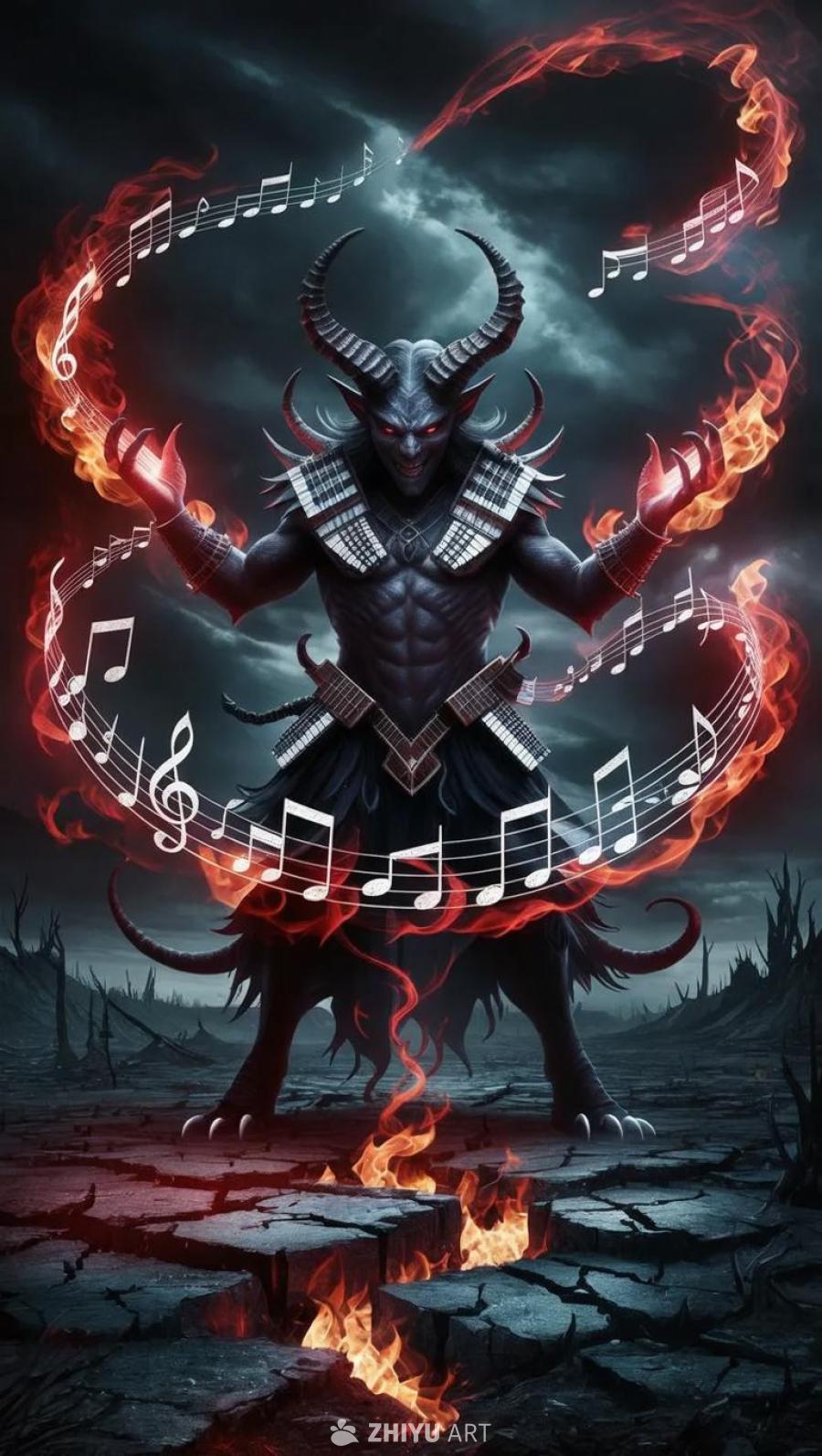 一个恶魔般的生物，有着黑暗、锯齿状的特征，包括角和