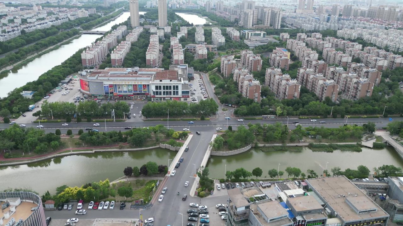 航拍山东东营城市风光