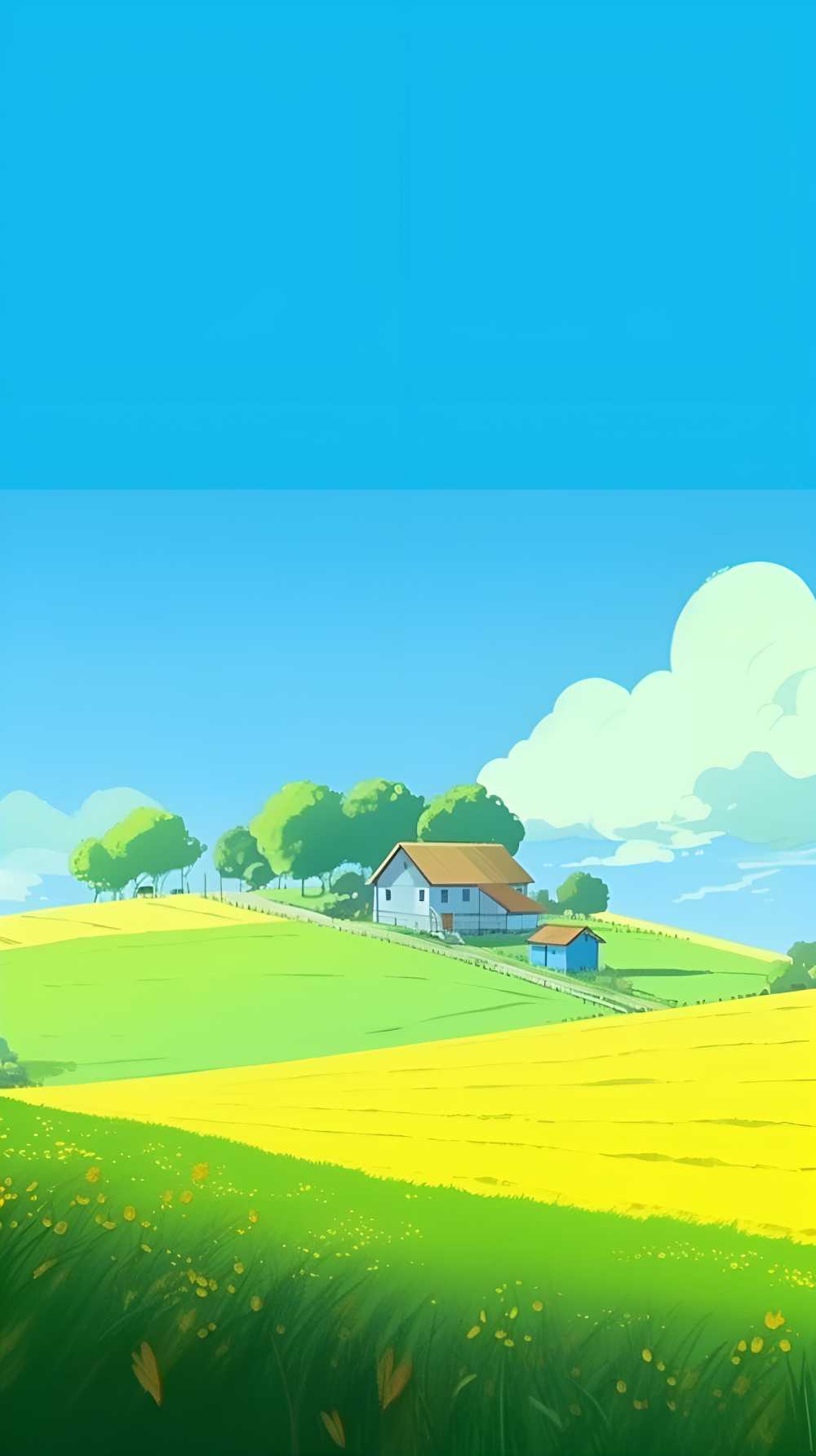 夏季凉爽的插画小草自然美景