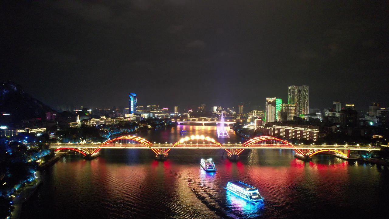 广西柳州柳江夜景文惠桥夜景灯光