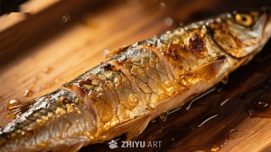 烤鱼特写：金黄酥脆的美味