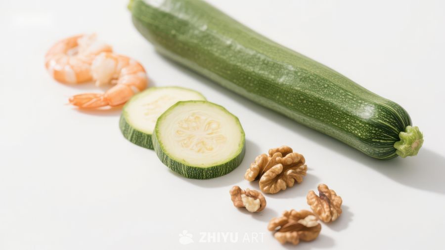 西葫芦、虾仁与核桃的健康组合