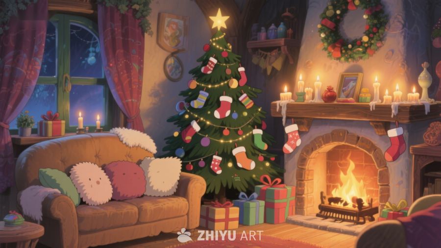 温馨圣诞夜客厅布置 318