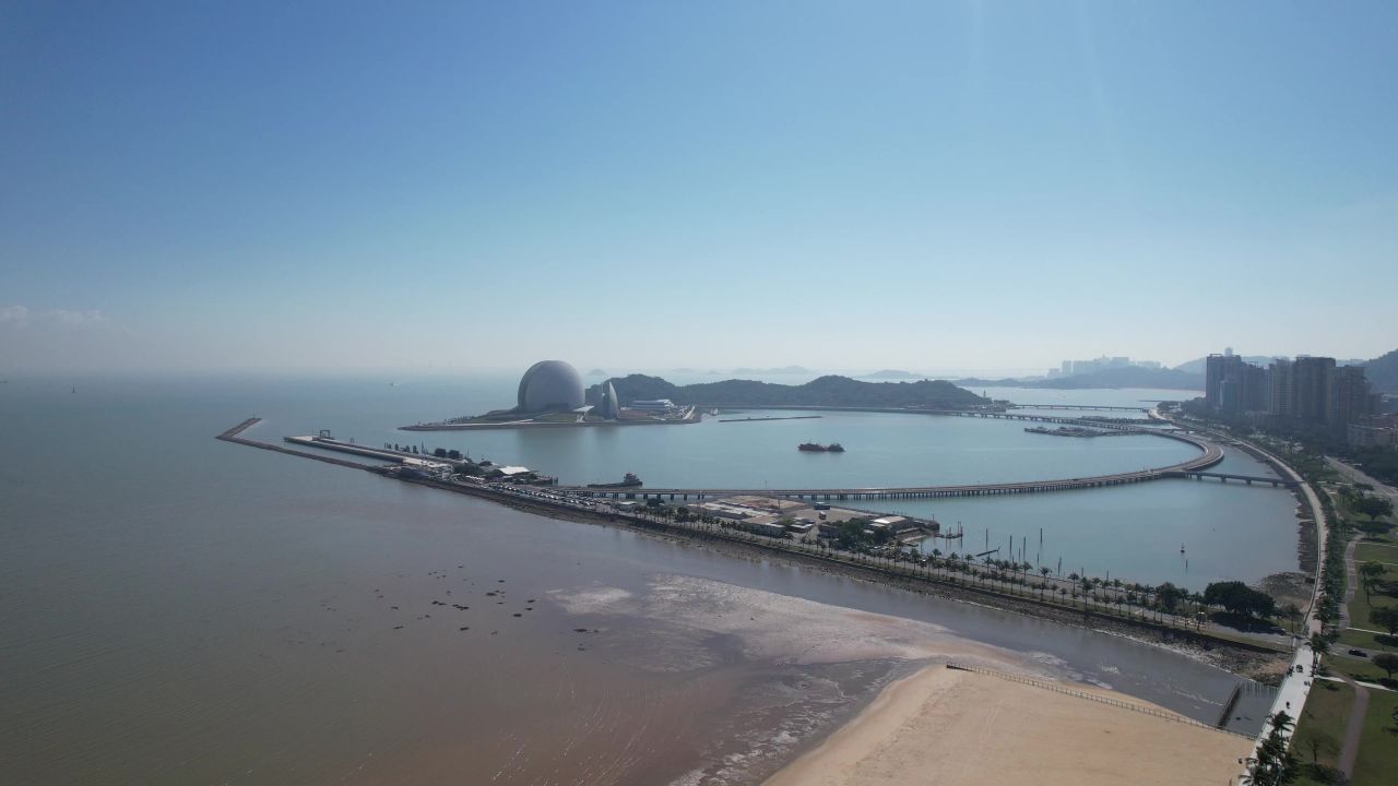 广东珠海香洲港大剧院野狸岛航拍