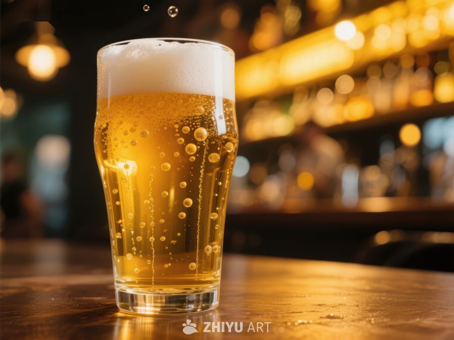金黄啤酒泡沫在吧台闪耀 470