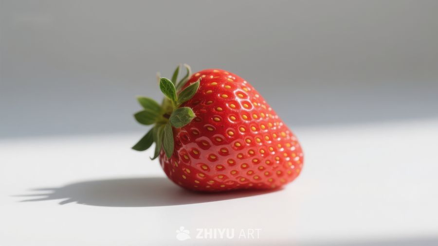 新鲜草莓静置于白色背景