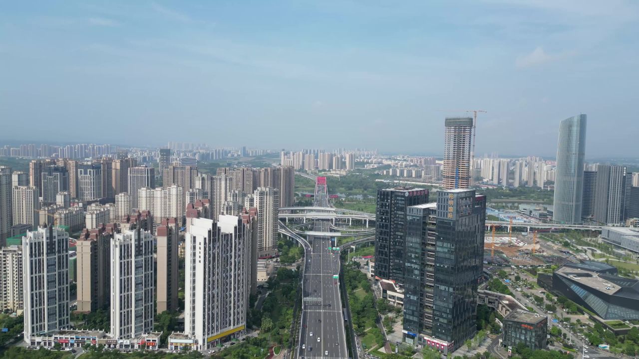 航拍江西赣州中央公园商务高楼