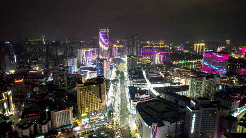 广西南宁城市夜景灯光航拍  