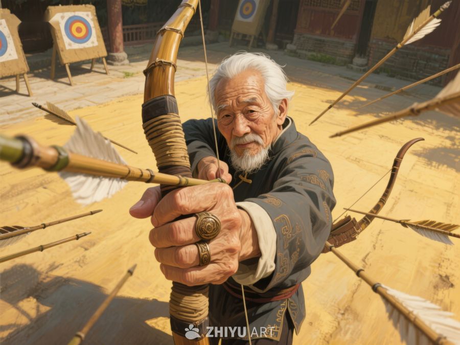 老者专注射箭，传统弓术展示 630