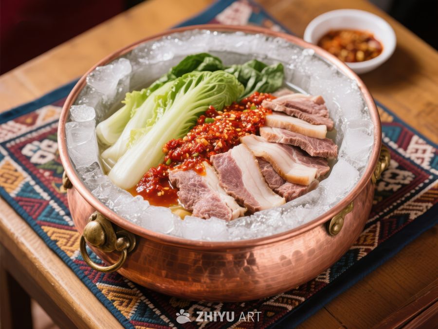 冰镇肉片配蔬菜铜锅 16