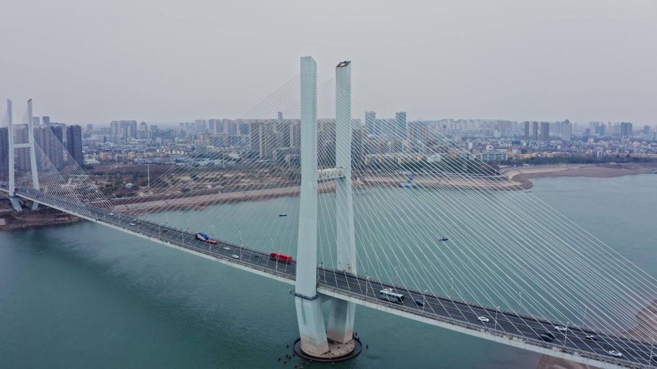 湖北荆州长江大桥航拍
