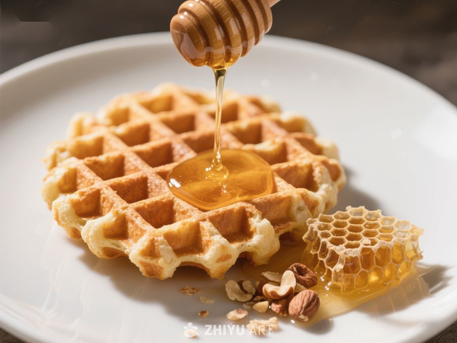 蜂蜜浇灌在金黄松饼上