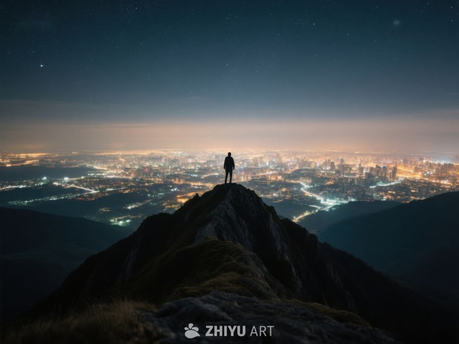 夜登山顶俯瞰城市灯火 246