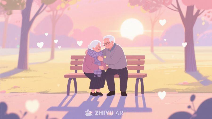 公园长椅上的温馨老年夫妇 209