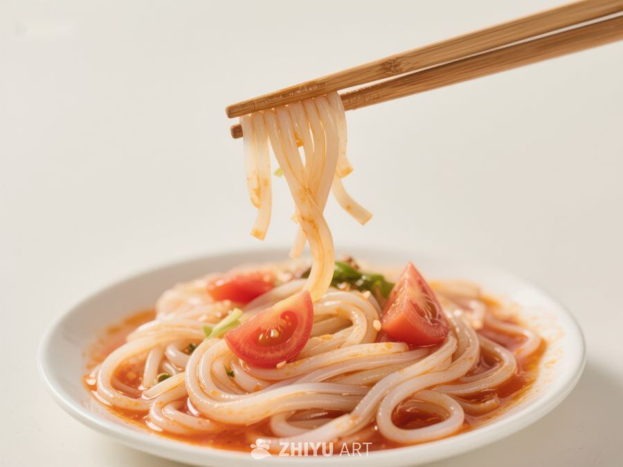 筷子夹起酸辣粉，诱人美食特写 715