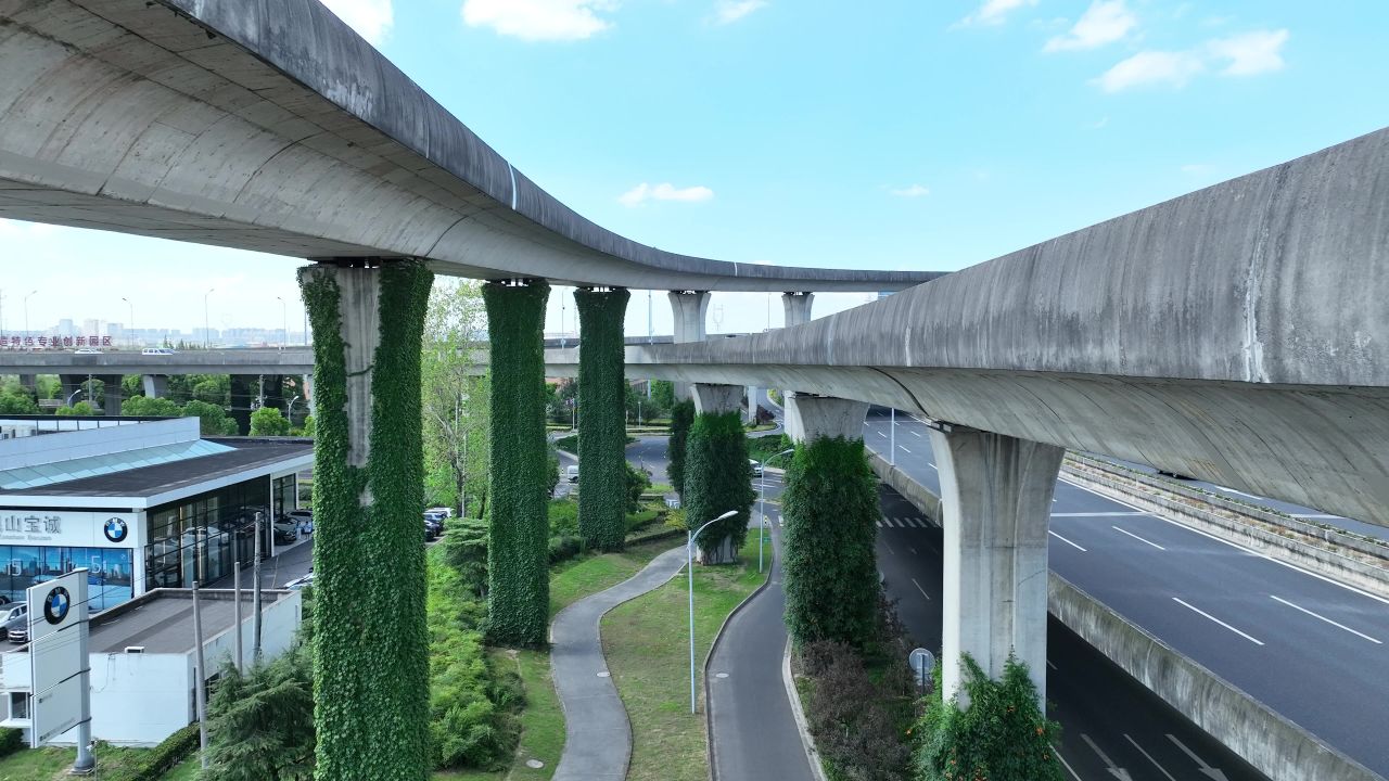 4K航拍城市高架建筑工业区风光大景