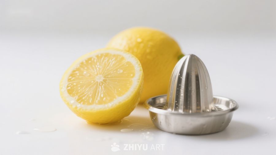 新鲜柠檬与金属榨汁器 807