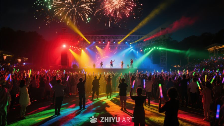 夜空烟花下的舞台表演 882
