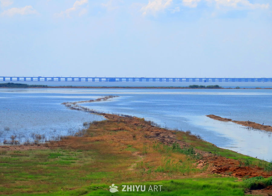 南京溧水石臼湖 长桥横跨碧水间，湖岸草滩生态秘境  佳能相机素材样片