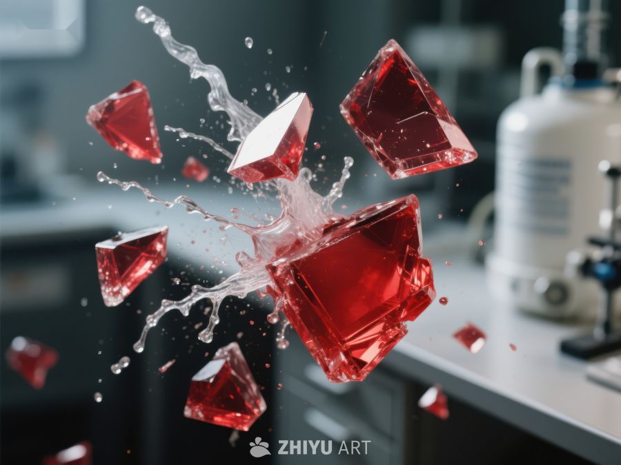 实验室中的红色晶体碰撞瞬间 449