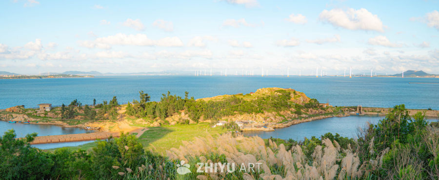海岛风光与风力发电